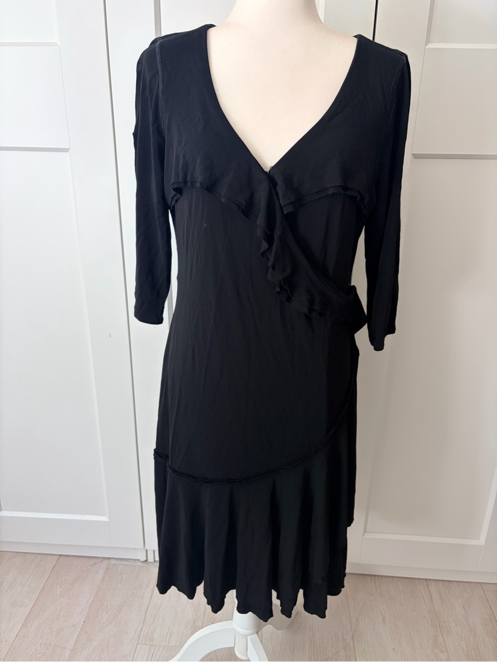 Givenchy Black Ruffle-Trim V-Neck Wrap Dress | 46/XL